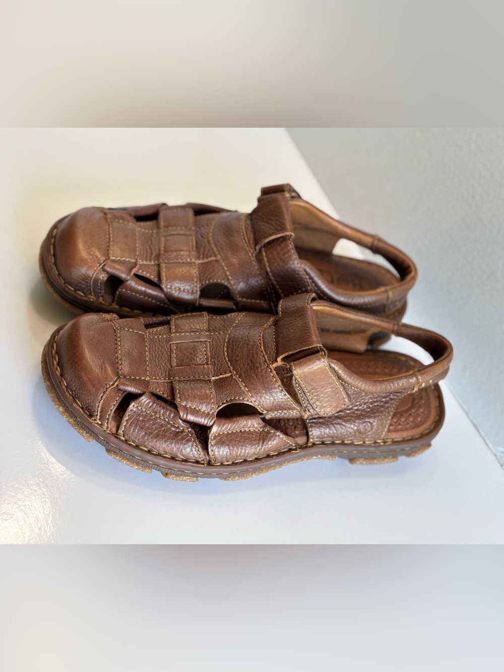 Born Cabot III Fisherman Sandals Men Sz 10 Brown Leather Closed Toe Comfort Shoe - Picture 15 of 16